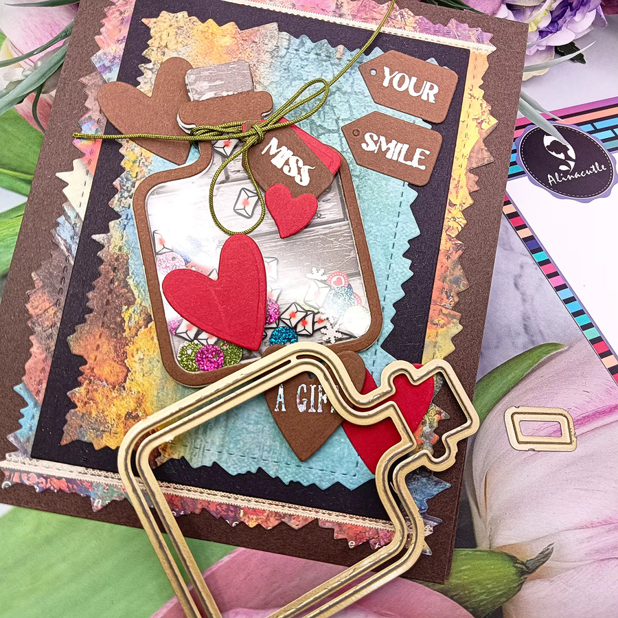 Alinacutle Metall-Stanzform Wunschflasche in Gold für DIY Scrapbooking und Grußkartenherstellung - Bild 3