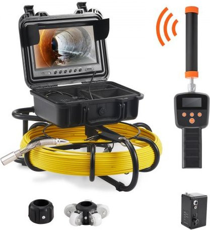 VEVOR Rohrkamera mit 512Hz Ortungsgerät und 50m Kabel, 720P Inspektionskamera für Abwasserkanäle und Abflüsse, gelb, Edelstahl - Bild 1