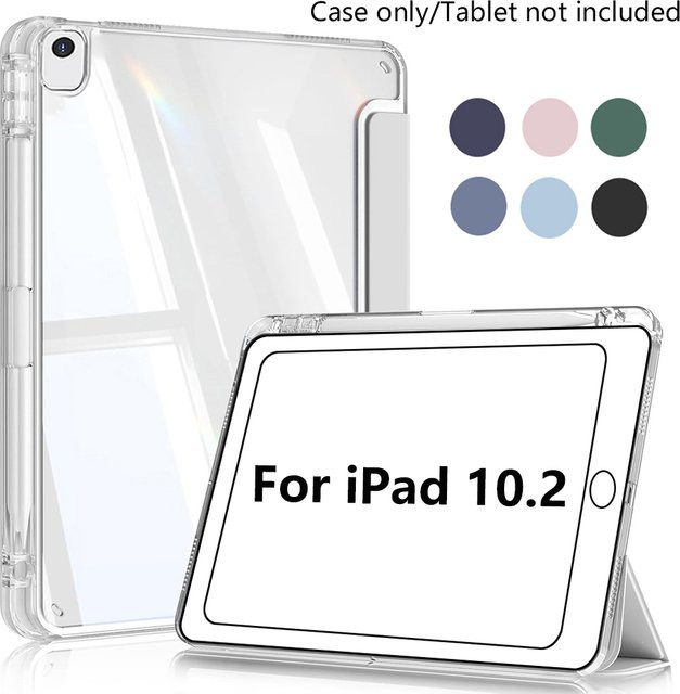 Chenxiaotong Acryl-Tablet-Hülle für iPad 7/8/9 mit Stifthalter, stoßfeste Schutzhülle mit harter transparenter Rückseite und Auto-Wake/Sleep-Funktion, Schwarz/Transparent - Bild 1
