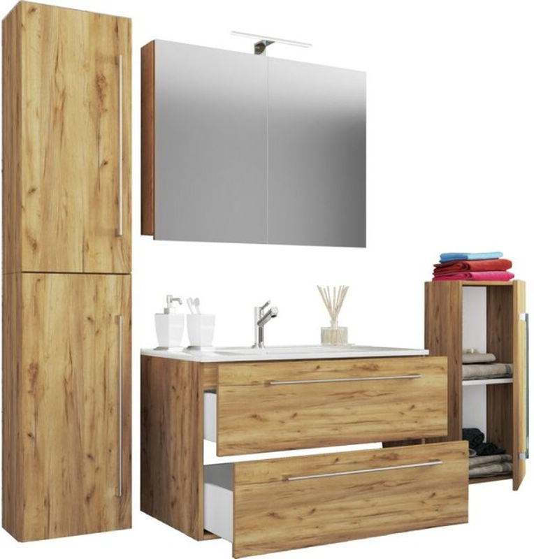 VCM Badmöbel Set Badinos 5-tlg. Waschplatz mit Keramik Waschbecken in Honig-Eiche, B/T/H: 81 x 46 x 52 cm - Bild 2