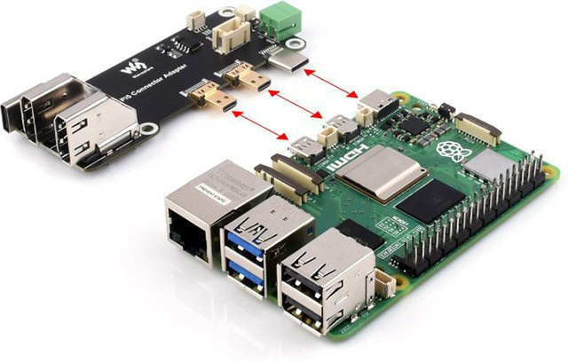 Waveshare Micro HDMI zu HDMI Multifunktionsadapter in Schwarz, kompatibel mit Raspberry Pi 5 und 4B mit Micro USB und HDMI Anschlüssen - Bild 1