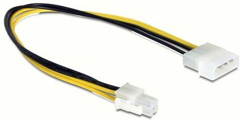 Delock Strom Anschlusskabel P4 auf 4Pin 5,25 Zoll, Schwarz-Gelb, Länge: 30 cm - Bild 1