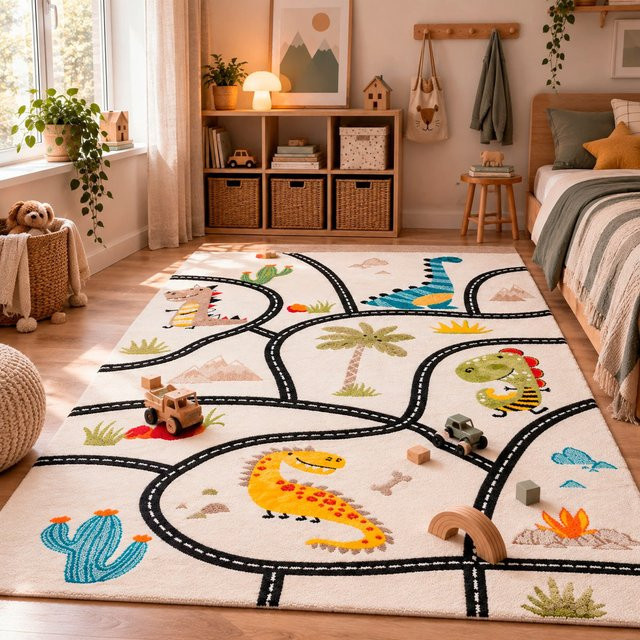 Pergamon Kinder Teppich Maui Kids Dino Straßenteppich, Bunt, B/T: 140 x 200 cm - Bild 1