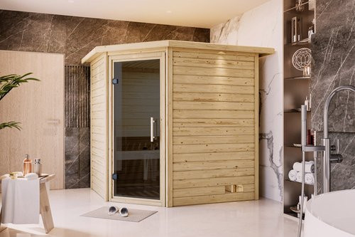 KARIBU Sauna Soodla aus Fichte in Beige für 3 Personen, B/T/H: 224 x 184 x 202 cm - Bild 1