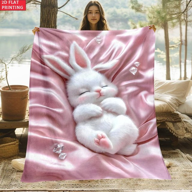 Personalisierte Kaninchen Fleece Decke von JMG Household Supplies in Rosa und Weiß, B/B: 150 x 230 cm - Bild 1