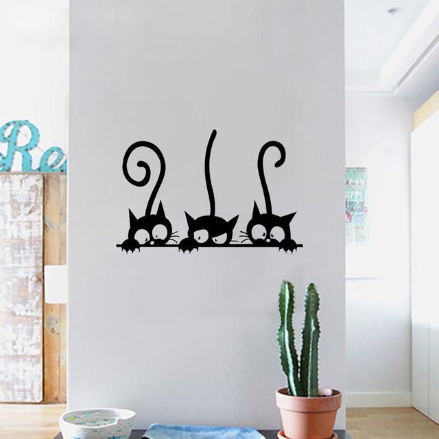 Binchi Outdoor Product Wandaufkleber mit drei lustigen Katzen in Schwarz zur Dekoration von Kinderzimmer und Wohnzimmer - Bild 1