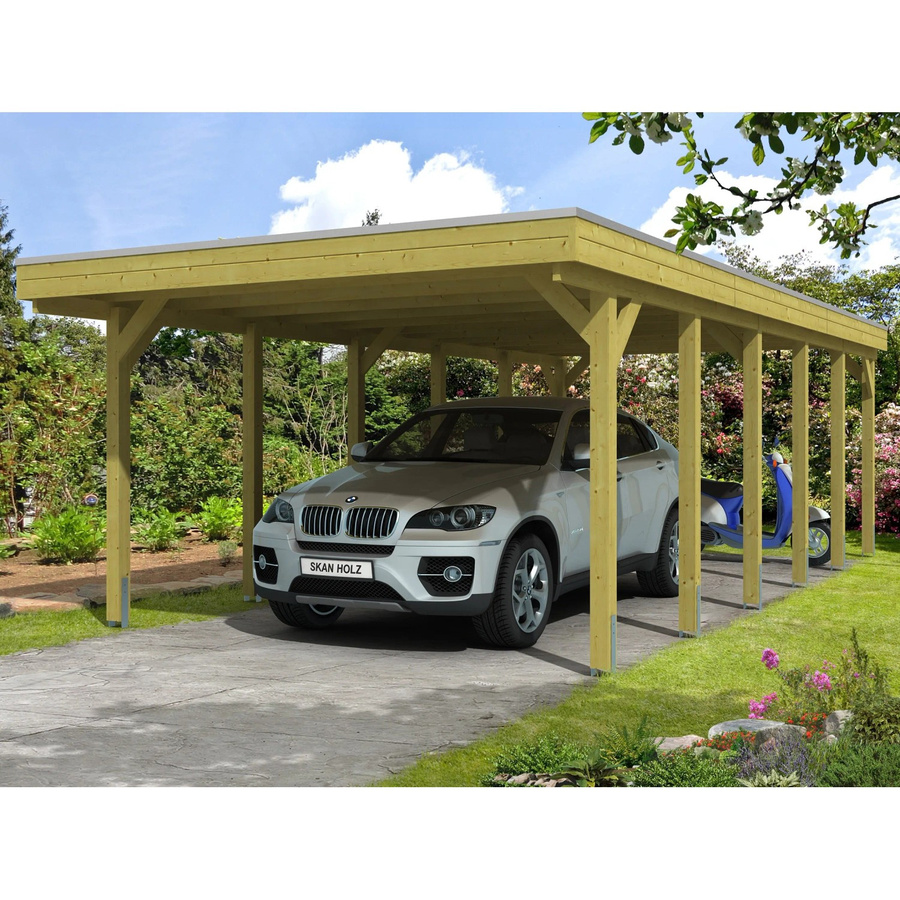 Skan Holz Carport Friesland imprägniert grün B/T: 397 x 860 cm, Höhe: 241 cm - Bild 2