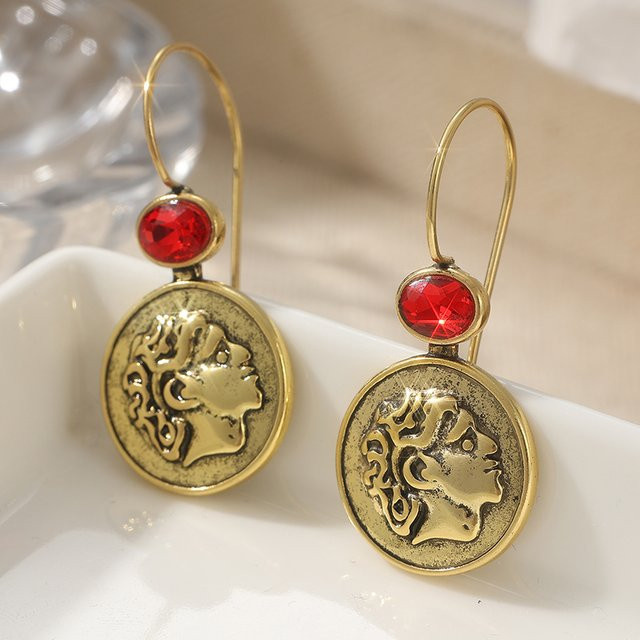 YoYo Ohrringe, Gold, rote Steine, Kristall, Damen, Vintage - Bild 1