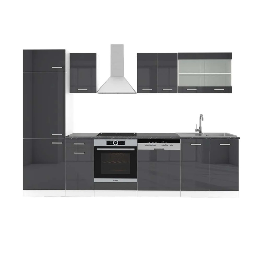 Vicco R-Line Küchenzeile Anthrazit Hochglanz und Weiß, Breite: 300 cm - Bild 1