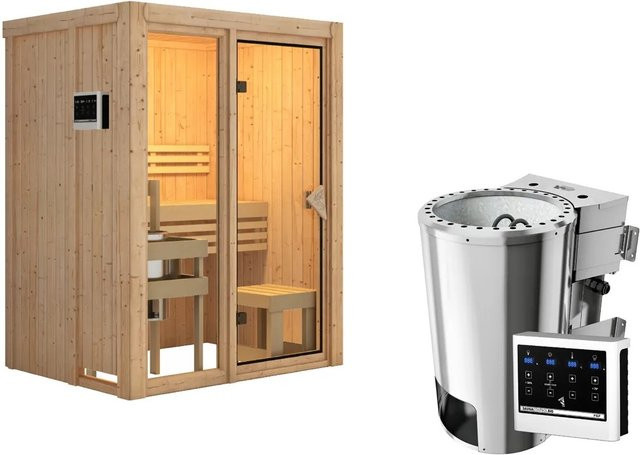 Karibu Sauna Sky 1 Bio Sauna in Naturbelassen mit 3,6 kW Ofen und externer Steuerung - Bild 1