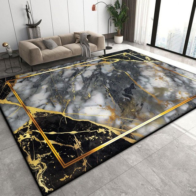 Wucifang Jewelry Luxus Marmor Fußmatte in Schwarz, rutschfester Plüschteppich aus Polyester, B/T: 60 x 90 cm - Bild 1
