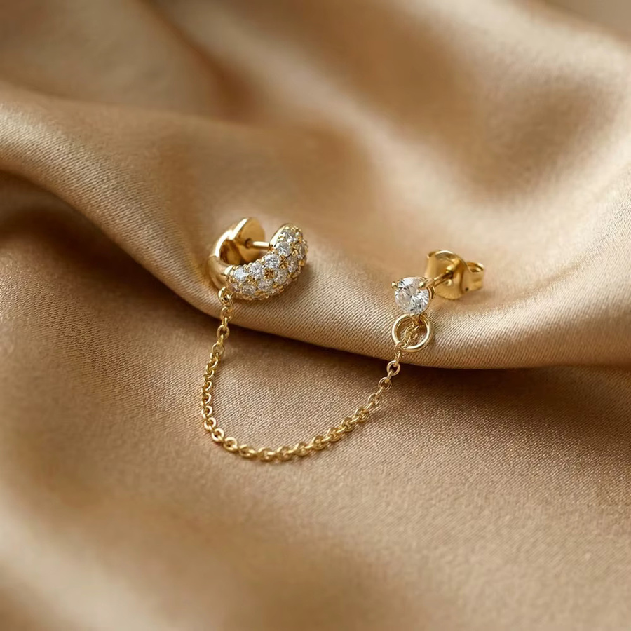 amofa Piercing-Ohrring, Quasten-Ketten-Ohrstecker, Gold, Zirkonia, Damen - Bild 2
