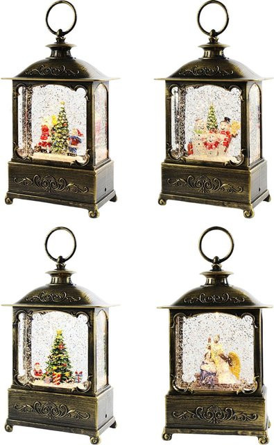 Kesoto Weihnachtliche Spieluhr Laterne in Rot und Gold, batteriebetriebenes rotierendes Nachtlicht aus Metall als dekoratives Ornament für dein Zuhause - Bild 1