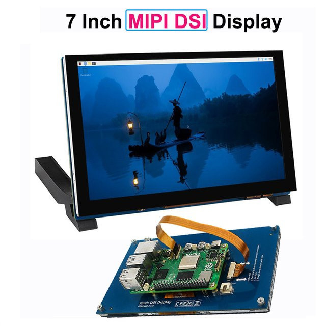 FUNKEYDO Raspberry Pi 5 7 Zoll IPS DSI Display mit kapazitivem Touchscreen, 800x480 Auflösung, PWM Touchscreen-Monitor für Raspberry Pi 4B/3B+/3B - Bild 1
