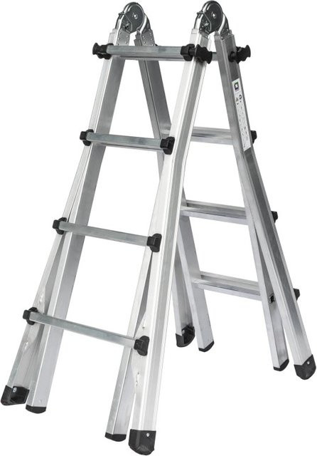 PROREGAL Teleskopleiter 4-teilig ohne Traverse, 4 x 4 Sprossen, Silber - Bild 1