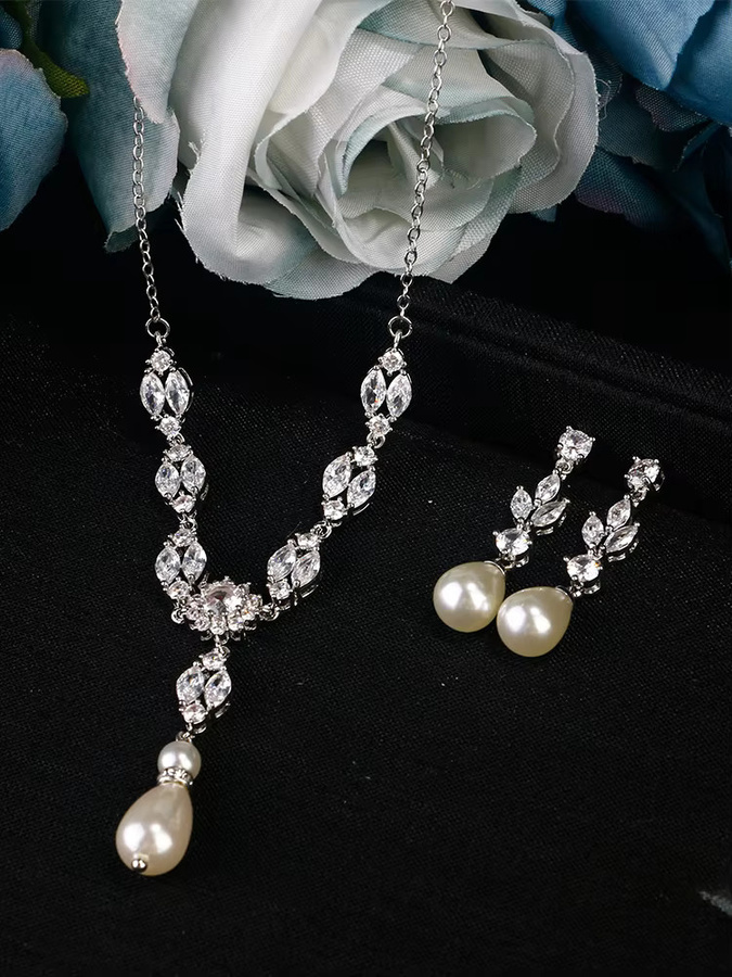 ZAKOL Schmuck-Set, Ohrring und Halskette, Zirkonia, Perle, Silber, Gold, Unisex - Bild 4