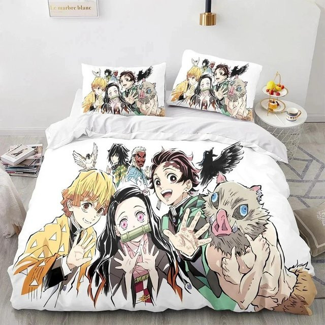 Demon Slayer 3D Bettwäscheset mit Anime-Motiv von Wucifang Bags, bunt, Material: Mikrofaser, B/H: 135 x 200 cm - Bild 1