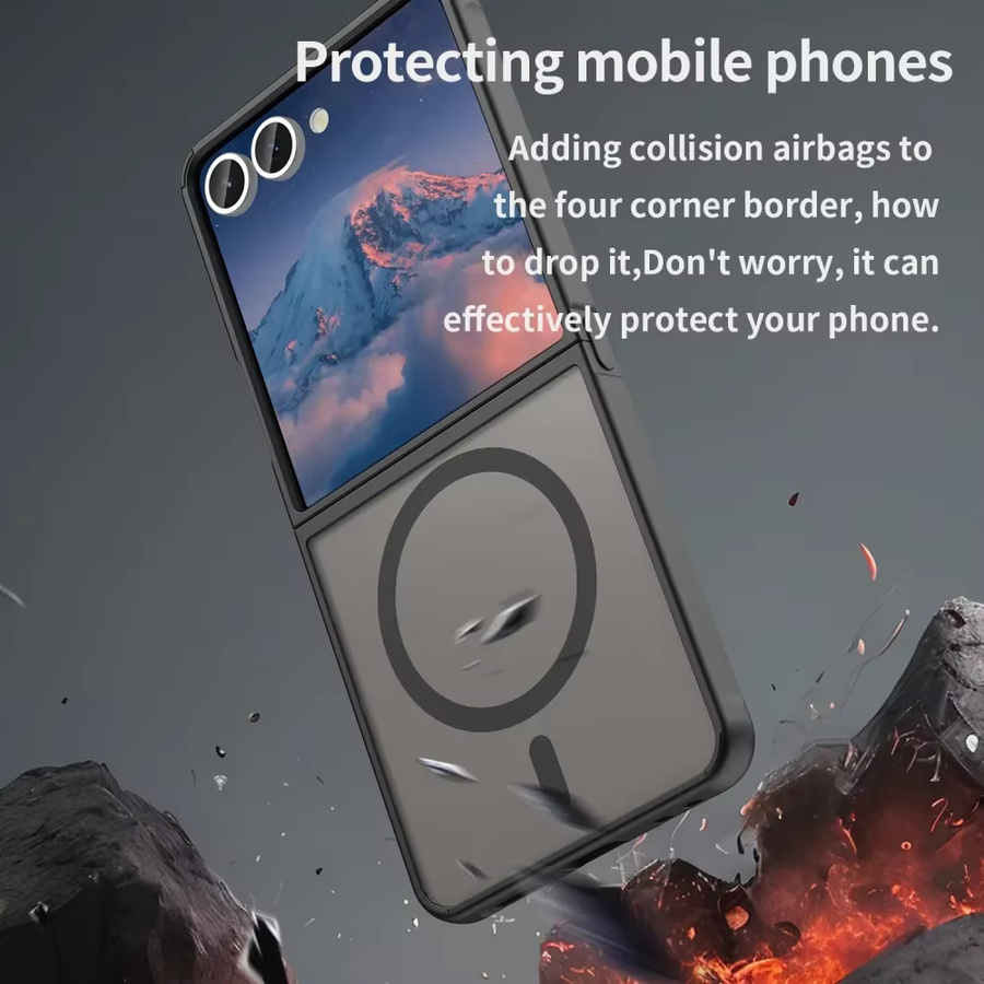 Business Hybrid Slim Matte Magnetische Hülle für Samsung Galaxy Z Flip7 FE in Transparent Blau mit TPU und PC Armor Schutz und Wireless Charging Kompatibilität - Bild 2