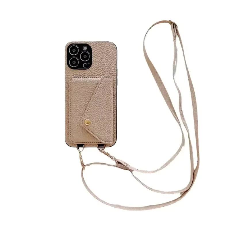 Leder-Handyhülle mit Lanyard-Umhängeriemen und Kartenhalter für Apple iPhone, Farbe: Schwarz - Bild 5