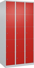 C+P Schließfachschrank Classic PLUS mit 3 Abteilen, Stahlkonstruktion, Grau/Verkehrsrot, H x B x T: 185 x 90 x 50 cm - Bild 1