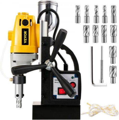 VEVOR MD40 Magnetbohrmaschine mit 13 Stück HSS-Ringschneider Set, 1100W, Gelb - Bild 1