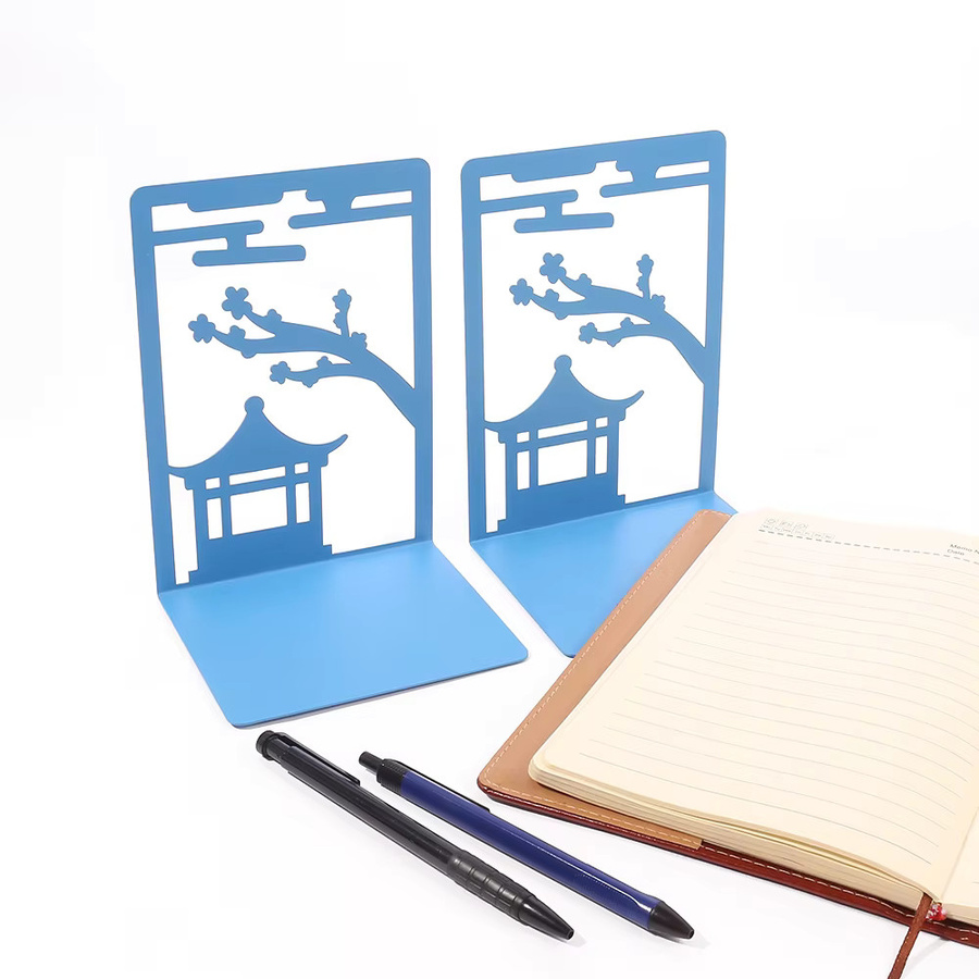 2-teiliges Set farbige Buchstützen im chinesischen Pavillon-Stil aus Metall für Zuhause und Büro - Bild 4