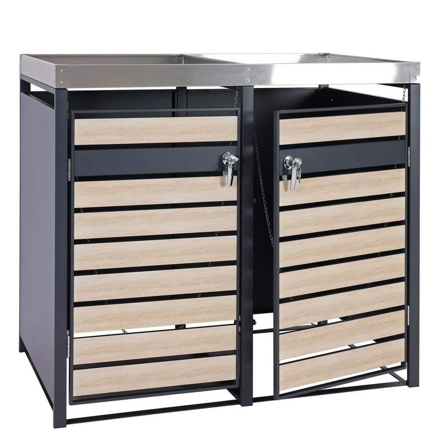 PROREGAL Mülltonnenbox für 2 Tonnen mit Pflanzkasten in Anthrazit und Buche-Holzoptik, B/T/H: 125 x 132 x 80 cm, erweiterbar - Bild 2