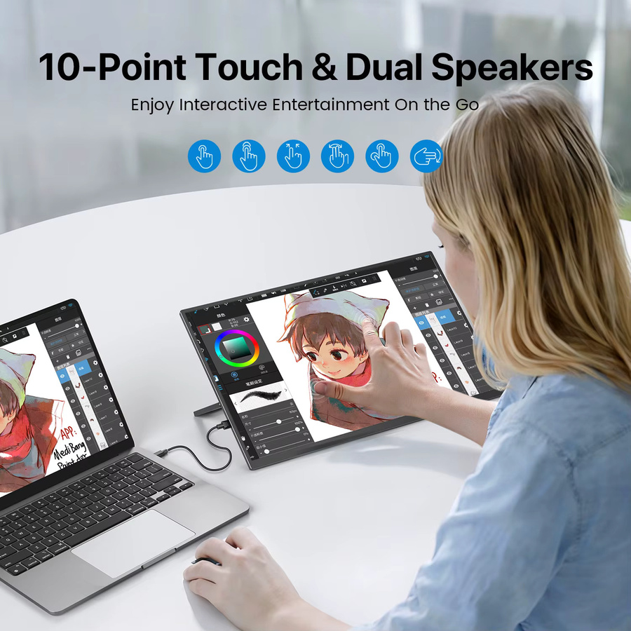 UPERFECT 15,6 Zoll tragbarer Monitor mit 10-Punkt-Touchscreen, Full HD 1080P, 60 Hz, HDMI und USB C, Schwarz - Bild 3