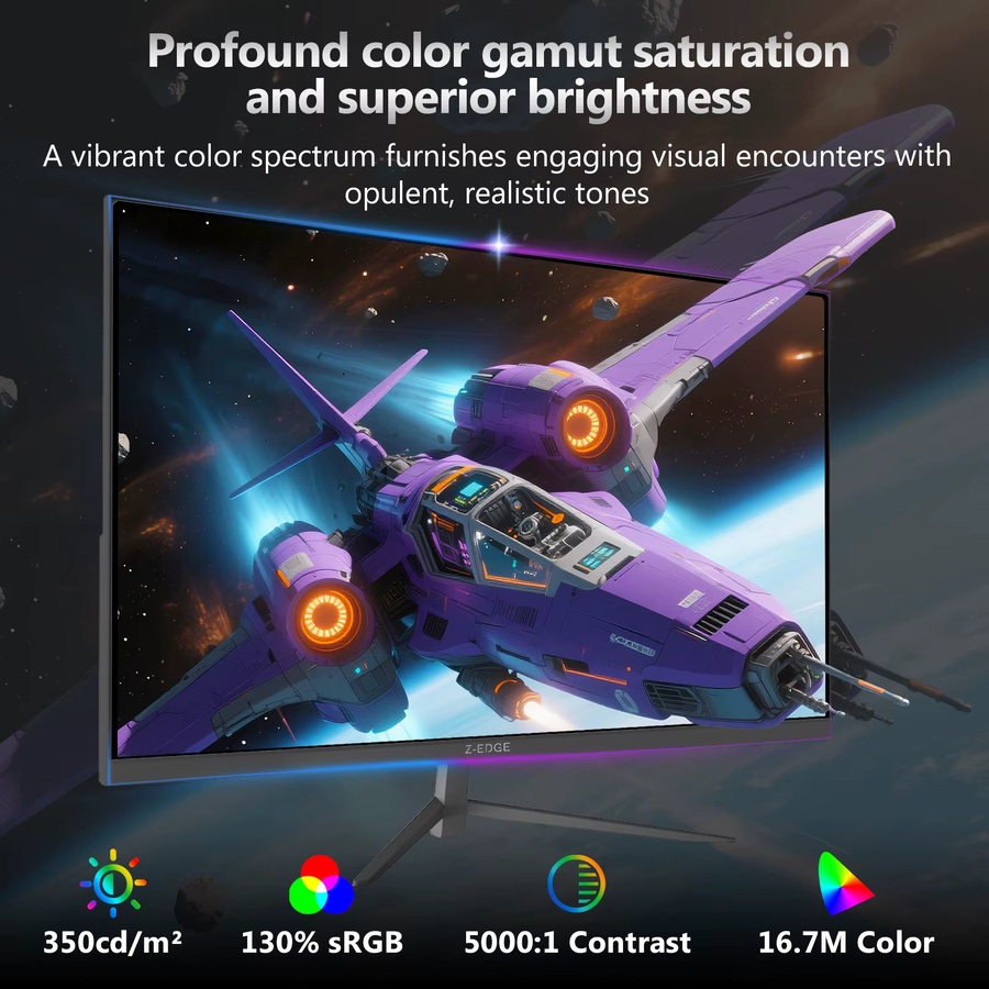 Z-EDGE Gaming-Monitor 24,5 Zoll Full HD, 240 Hz, 1 ms MPRT, VA-Panel, 5000:1 Kontrast, FreeSync, HDR, 350 cd/m², Schwarz - Bild 3