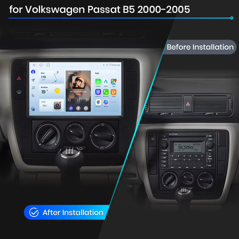 Junsun Kabelloses CarPlay und Android Auto Autoradio für Volkswagen Passat B5.5/3BG 2000-2005 in Schwarz mit GPS Navigation, WiFi, Bluetooth und integriertem Lüfter - Bild 2