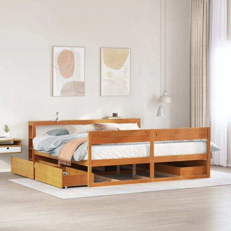 Massivholzbett aus Kiefernholz von vidaxl in Braun, B/T/H: 180 x 200 cm - Bild 1