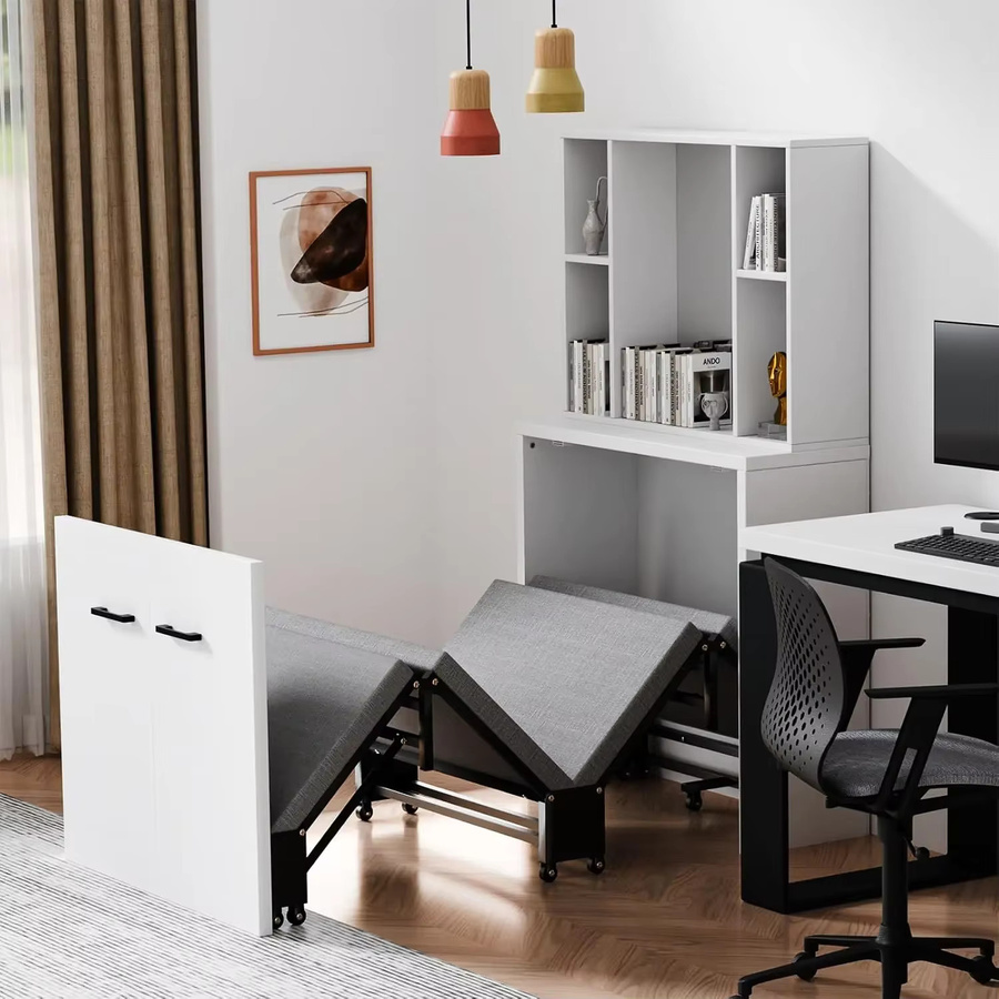 Nordischer Bettschrank in Weiß als zusammenklappbares Rollbett mit Matratze für Erwachsene aus MDF und Spanplatte - Bild 5