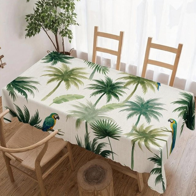 Wasserdichte und waschbare Tischdecke mit Tropische Palme und Papagei Motiv von JINGYUE Pet, rechteckig, B/T: 90 x 140 cm, Mehrfarbig - Bild 1