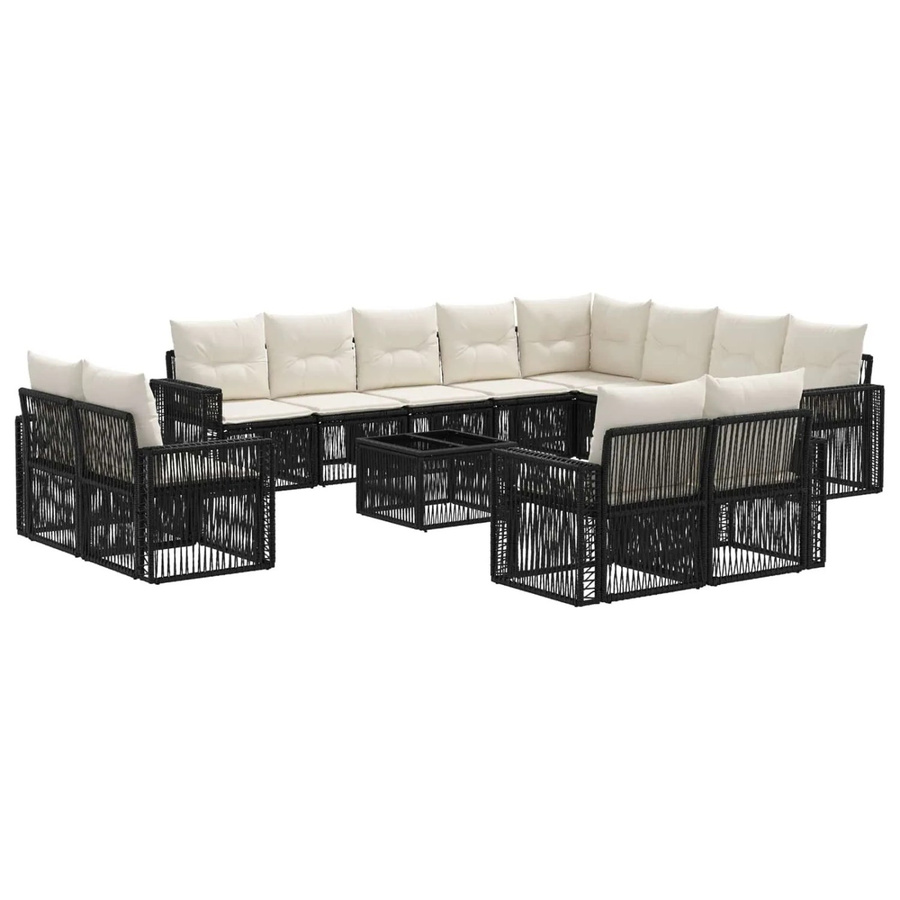 vidaXL Gartensofa-Set 13-tlg. aus Poly-Rattan in Schwarz und Cremeweiß mit Outdoor-Couchtisch und wetterfesten Polstern in U-Form - Bild 2