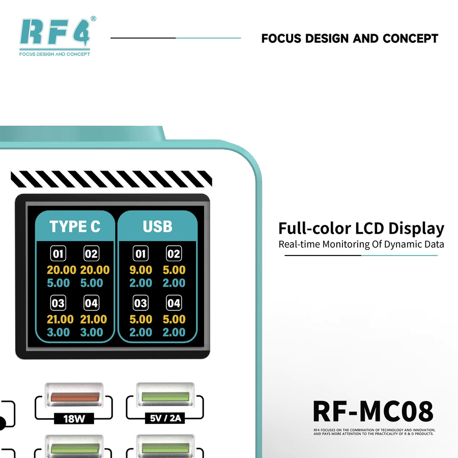 RF4 RF-MC08 Smart Multi-Port-Ladegerät in Weiß mit bis zu 100W für die schnelle Laptop-Aufladung und mehrere Geräte - Bild 5
