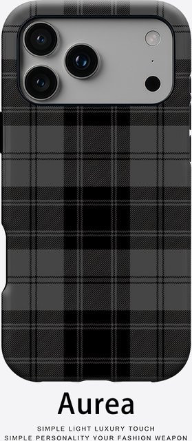 Robuste doppelschichtige Handyhülle von Potdemiel mit Karomuster für iPhone 17 16 15 14 13 Pro Max Plus in Schwarz-Grau mit Magnetfunktion - Bild 1