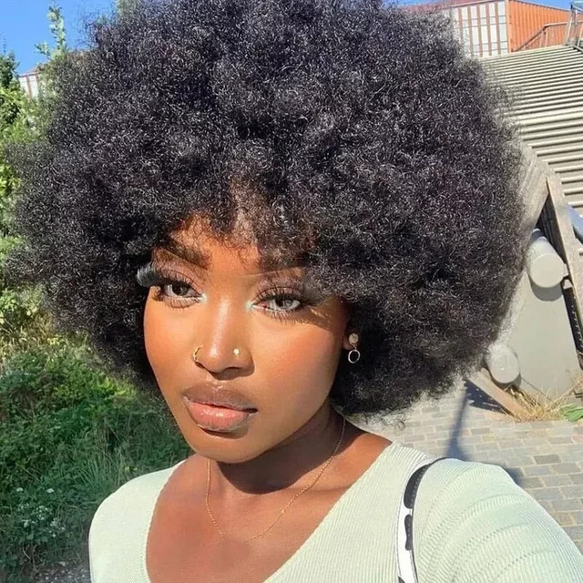 Lolely Dream Bob Perücke, lockiges Echthaar, schwarz, Damen - Bild 1