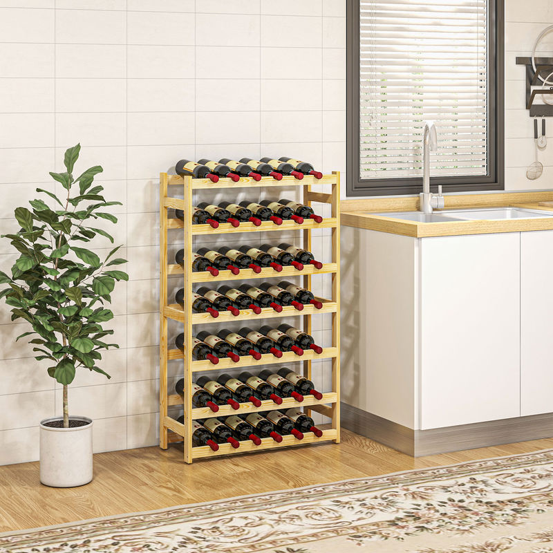 HOMCOM Weinregal aus Kiefernholz in Braun mit 7 Ebenen für 42 Flaschen, Landhaus-Design, B/T/H: 63 x 25 x 102 cm - Bild 2