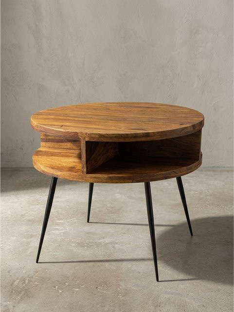 Runder Couchtisch KADIMA DESIGN aus Sheesham Massivholz und Metall in Braun, B/T/H: 60 x 45 x 60 cm - Bild 1