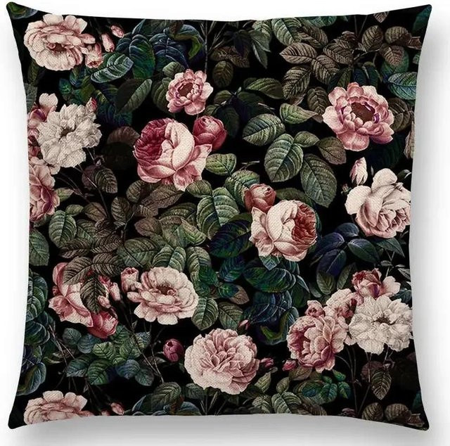 Floral gestalteter Kissenbezug im Nachtwald-Garten-Design, hellbraun, B/H: 55 x 55 cm - Bild 1