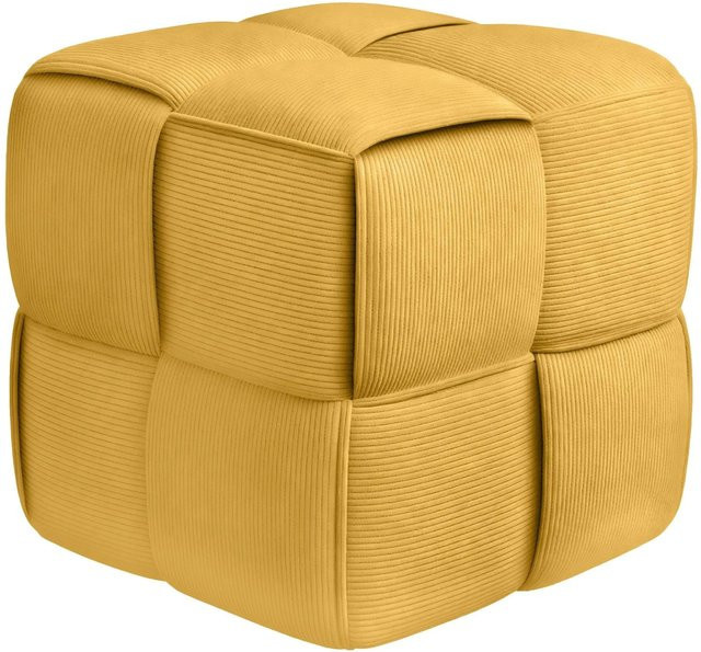DELUKE Sitzhocker GIROS in Gelb mit Cord-Bezug, H x B x T: 42 x 42 x 42 cm - Bild 1