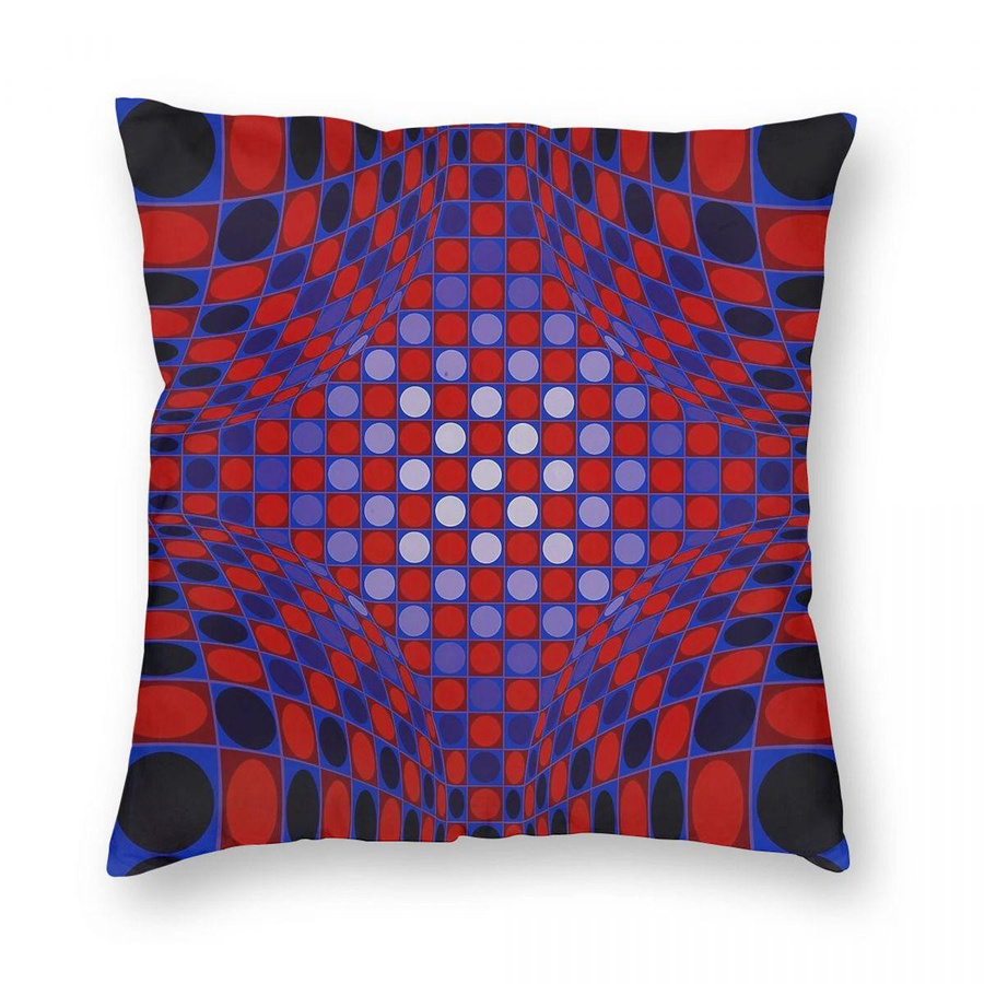 Lu Xika Chen Kissenbezug Victor Vasarely Op Art Rotes Quadrat aus Polyester und Leinen mit Samtmuster und Reißverschluss, B/B/H: 45 x 45 x 0 cm (entspricht 18x18 Zoll) - Bild 2