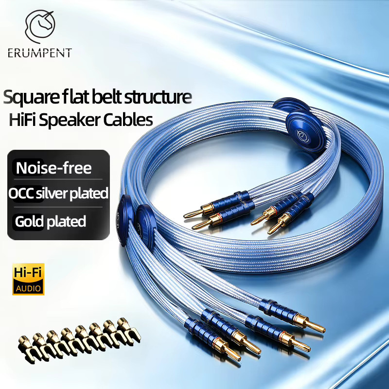 ERUMPENT HiFi-Lautsprecherkabel mit OCC-Silber und goldbeschichteten Steckern, rauschfreies Quadratkern-Flachbandkabel in Silber und Gold - Bild 5