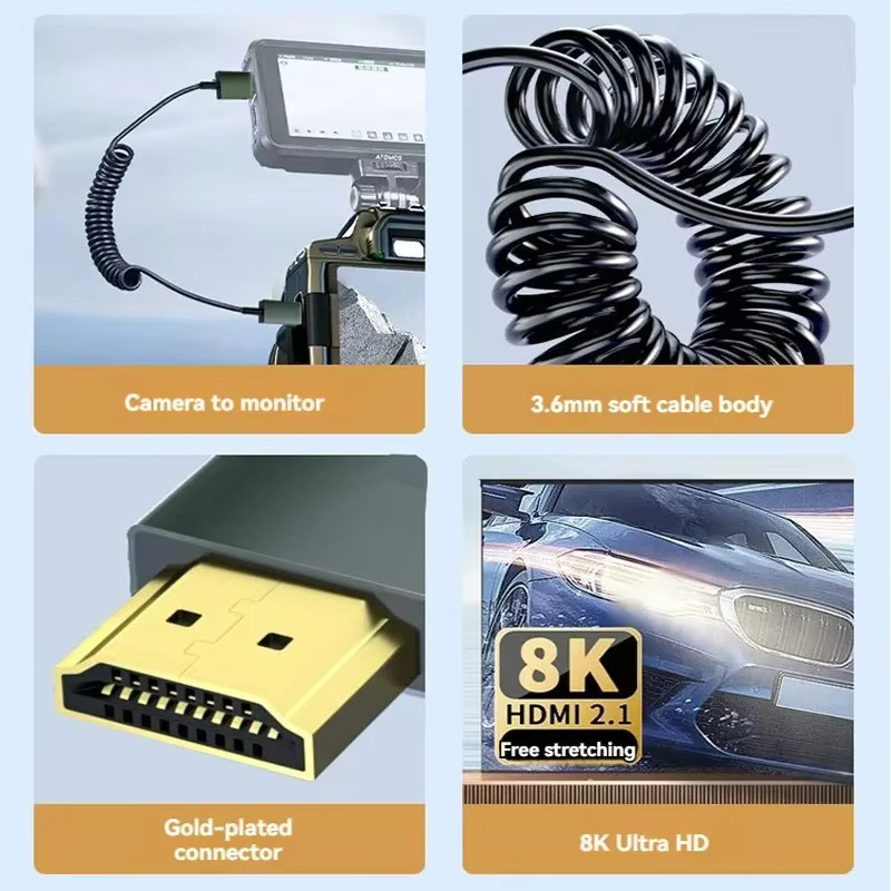 BSN HDMI 2.1 Spiralkabel in Schwarz mit 8K UHD Unterstützung und 90 Grad Winkel für Laptop, PC, Monitor und HDTV - Bild 3