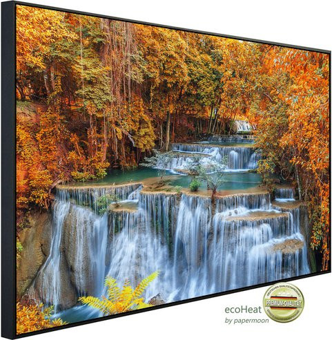 papermoon EcoHeat Infrarotheizung Herbst Wasserfall Thailand in Bunt mit Matt-Effekt, App-Steuerung und Überhitzungsschutz - Bild 1