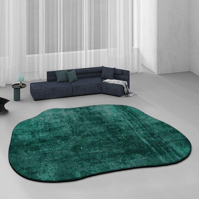 Moderner Teppich in Grün mit unregelmäßiger Form für Wohnzimmer und Schlafzimmer, weich und waschbar, B/T: 80 x 160 cm - Bild 1