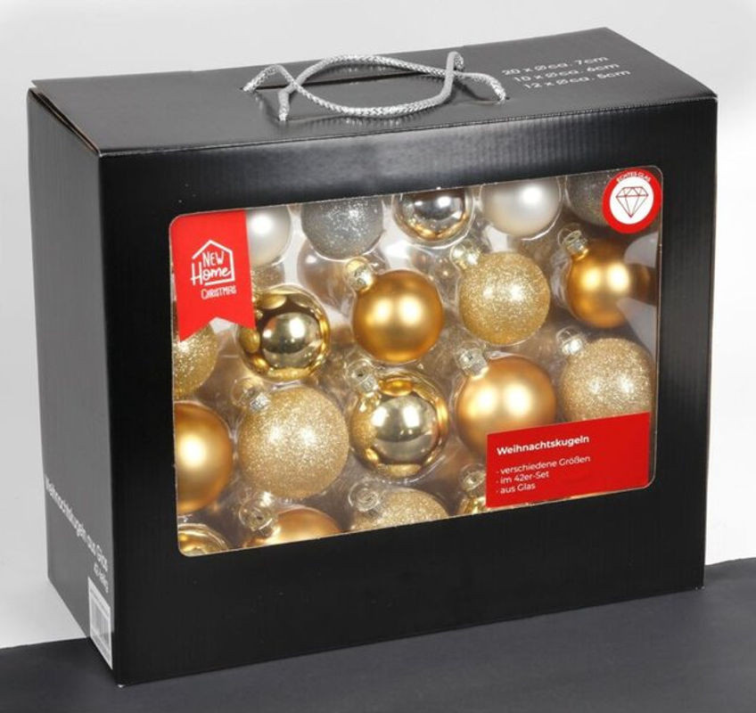 Buri Glas-Weihnachtskugeln im 42er-Set in Gold und Silber als runder Baumschmuck für deine Weihnachtsdeko - Bild 1