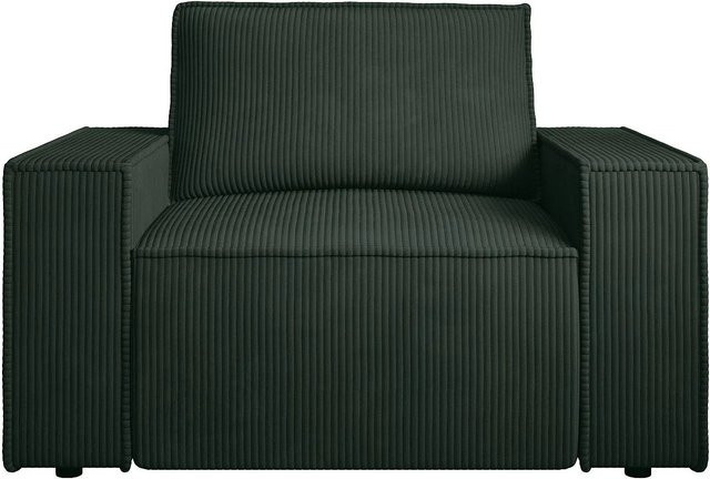 Vente-unique Sessel Amelia mit gerader Rückenlehne in Tannengrün und Cord-Bezug, Breite: 120 cm - Bild 1