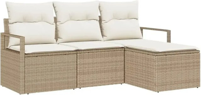 vidaXL Garten-Sofa-Set 4-teilig in Beige-creme aus Poly-Rattan mit wetterfesten Polstern und Stahlrahmen - Bild 1
