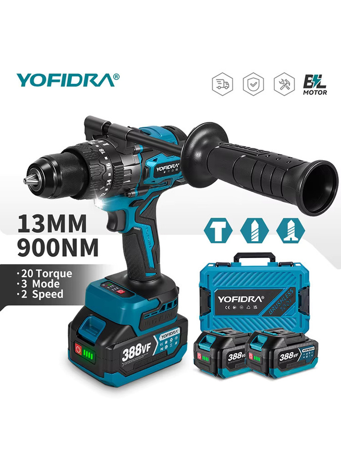 YOFIDRA Bürstenlose elektrische Schlagbohrmaschine mit 900N.M Drehmoment und 20+3 Stufen für Makita Akku-Systeme - Bild 9